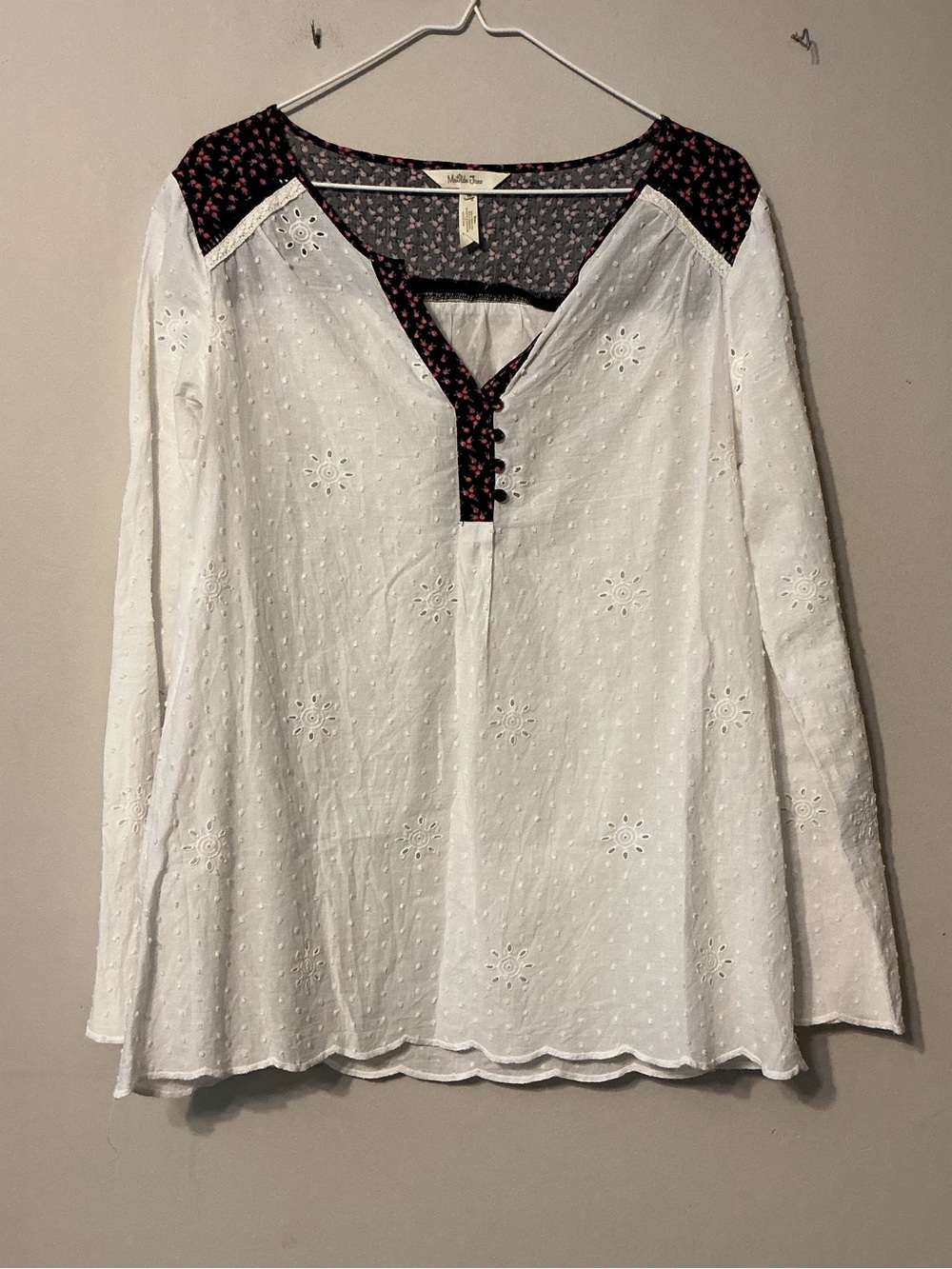 Matilda Jane White Eyelet Blouse with Floral Trim